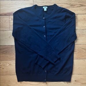 LL Bean Button Front Navy Blue Cotton Blend Cardigan